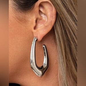 Long silver loop earrings